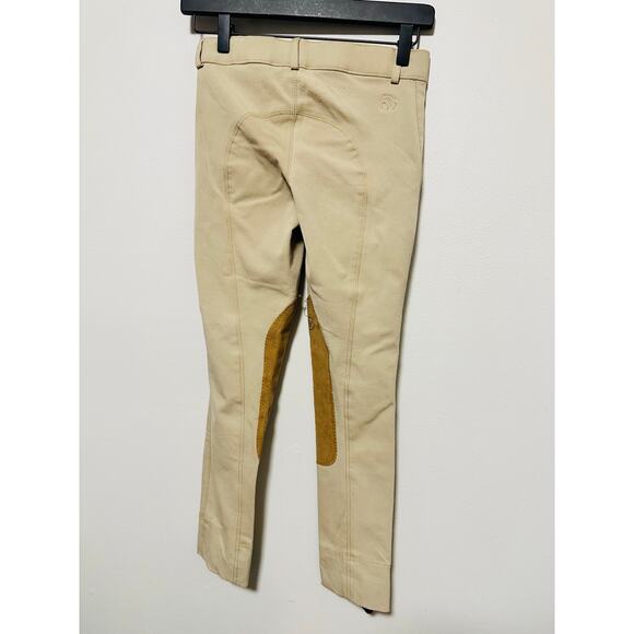 OVATION Show Tan Suede Faux Suede Knee Patch Hunter Dynamic Breeches Pants sz 12 - Picture 3 of 13
